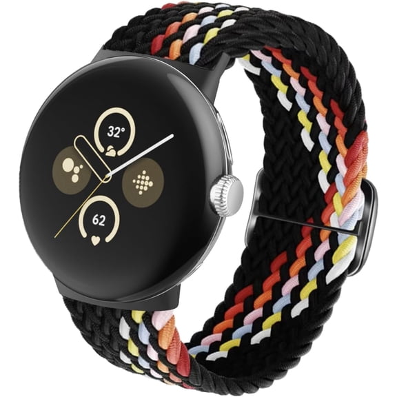 KOMI Bands Compatible with Google Pixel Watch 3 Band 41mm/Pixel Watch 2 Band/Google Pixel Watch Band - Upgraded Connector - Elastic Nylon Breathable Sport Straps for Women Men Black Rainbow