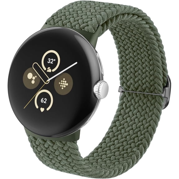 KOMI Bands Compatible with Google Pixel Watch 3 Band 41mm/Pixel Watch 2 Band/Google Pixel Watch Band - Upgraded Connector - Elastic Nylon Breathable Sport Straps for Women Men Green
