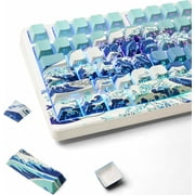 KOMI PBT Custom keycaps,Shine Through Keycaps 75 Percent,Double Shot,Side Printed keycap,dye-Sublimation,125key Cherry Profile for Mechanical Gaming Keyboards Wave of Kanagawa only keycaps