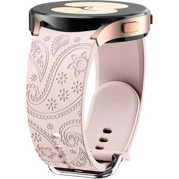 KOMI Paisley Floral Engraved No Gap Watch Band, for Samsung Galaxy Watch 6 44mm 40mm/Galaxy Watch 5 Pro 45mm/Galaxy Watch 5 44mm 40mm/Galaxy Watch 4 44mm 40mm, Silicone Sport Watch Strap for Women
