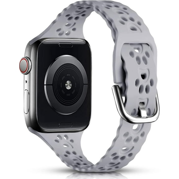 KOMI Paw Silicone Bands Compatible with Apple Watch Band 38mm 40mm 41mm 42mm 44mm 45mm for Women, Slim Lace Hollow-out Sport Strap Replacement Wristbands for iWatch Series 8 7 6 5 4 3 2 1 SE Gray