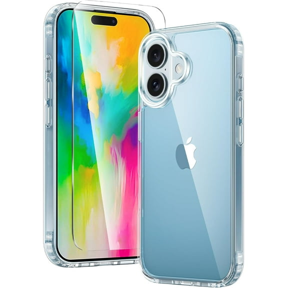KOMI for Phone 16 Case: Clear Military Grade Drop Protection Anti Yellowing Slim Case - Rugged Shockproof Protective Transparent Cell Phone Cover Transparent