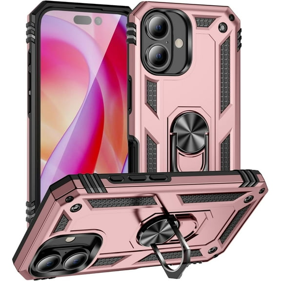 KOMI Phone Case for iPhone 16 Cover with Ring Kickstand,Military Grade Dual Layer Shockproof Protective Phone Cover for iPhone 16 Case Heavy Duty Sturdy Shell