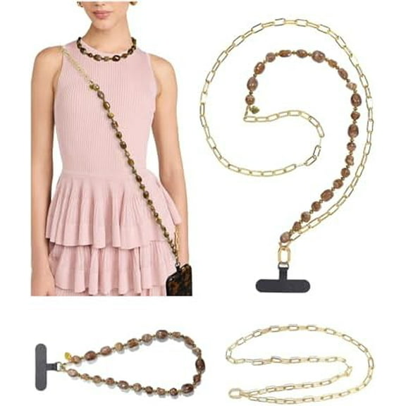 KOMI Phone Crossbody Lanyard, 120cm Acrylic Beads Phone Strap with Tether Tab,Universal Cell Phone Chain for Most Phones Bag Purse