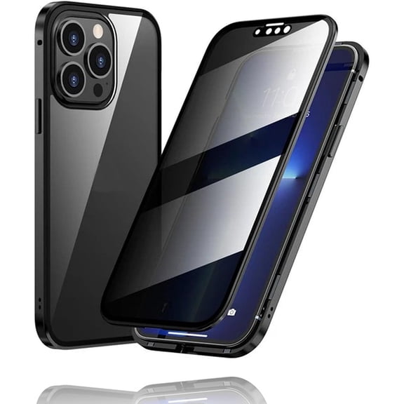 KOMI Phone Privacy Case with Privacy Screen Protector, 360 Degree Front and Back Magnetic Privacy Tempered Glass Cover for iPhone 16/15/14/13 Pro Max (Black, 14)