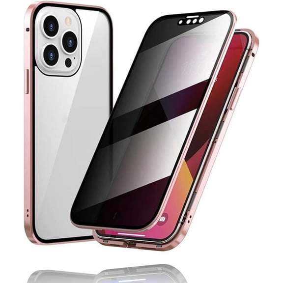KOMI Phone Privacy Case with Privacy Screen Protector, 360 Degree Front and Back Magnetic Privacy Tempered Glass Cover for iPhone 16/15/14/13 Pro Max (Pink, 13pro)