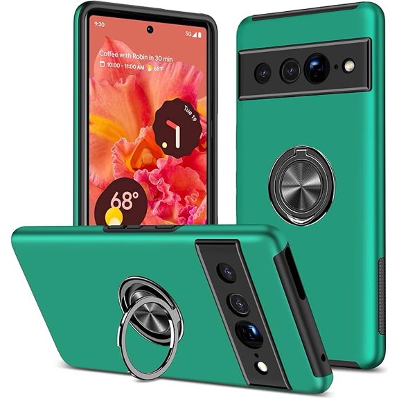 KOMI Pixel 7 Case, Google Pixel 7 Case with HD Screen Protector, Shockproof Google Pixel 7 Phone Case with 360° Magnetic Ring Holder Kickstand Phone Case for Google Pixel 7 Green