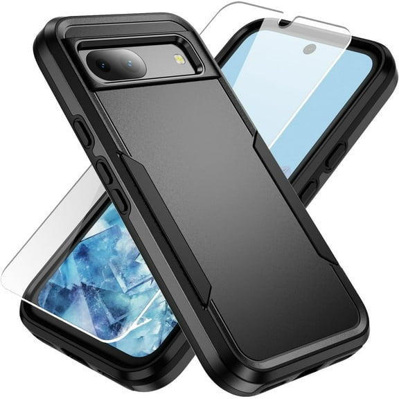 KOMI for Pixel 8a Case, Google Pixel 8a Case with HD Screen Protector [Military Grade Drop Tested] Heavy-Duty Tough Rugged Shockproof Protective Case for Pixel 8a, Black