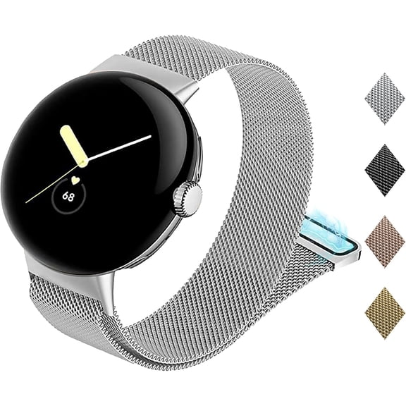 KOMI Pixel Watch Band Metal, Stainless Steel Mesh Wristband Men Women Business Bands for Google Pixel Watch 2022/Pixel Watch 2 2023 Silver