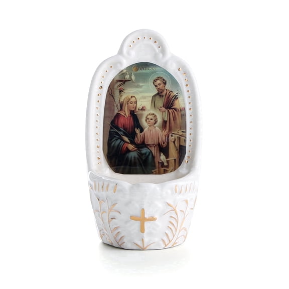 KOMI Porcelain Holy Family Catholic Holy Water Font Wall Hanging Decoration Gift for First Communion Confirmation Housewarming