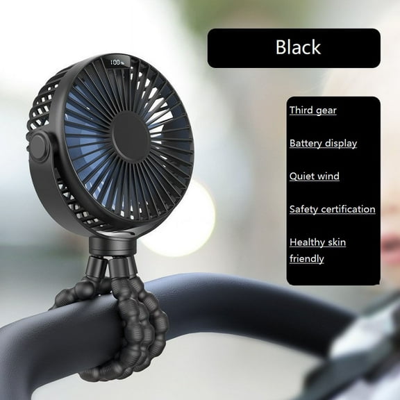 KOMI Portable Stroller Fan for Baby, Rechargeable Battery Operated, 3 Speeds, 360° Rotation, 25db Low Noise,Digital Display, Detachable Flexible Tripod Clip-on Car Seats, Tent, Crib, Treadmill