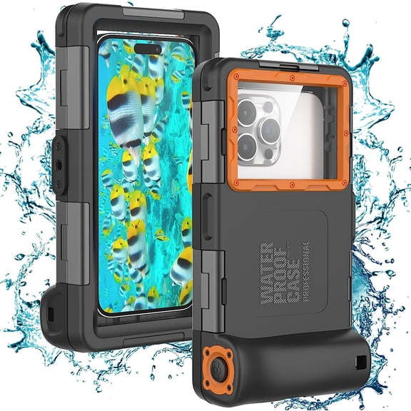 KOMI Professional Underwater Snorkeling Diving Phone Case for iPhone 15/14/13/12/11 Pro Max/XR/XS/X Samsung Galaxy S24/S23/S22/S21, Scuba Dive Waterproof Case Underwater Photo & Video Housing Orange