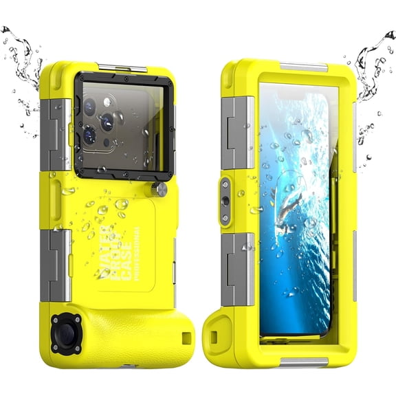 KOMI Professional Underwater Snorkeling Diving Phone Case for iPhone 15/14/13/12/11 Pro Max/XR/XS/X Samsung Galaxy S24/S23/S22/S21, Scuba Dive Waterproof Case Underwater Photo & Video Housing Yellow