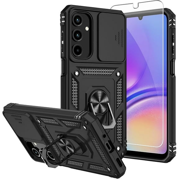 KOMI for Samsung Galaxy A16 5G Case,Galaxy A16 5G Case,with Screen Protectors and Camera Cover,[Military Grade] 16ft.Drop Tested Cover with Magnetic Kickstand Protective Case for Samsung A16, Black