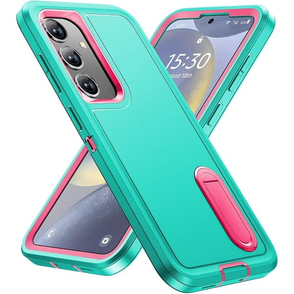 KOMI for Samsung Galaxy S24 Case, Samsung S24 Phone Case with Built in Kickstand, Shockproof/Dustproof/Drop Proof Military Grade Protective Cover for Galaxy S24 6.1 inch Light Blue/Pink