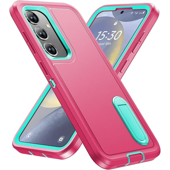 KOMI for Samsung Galaxy S24 Case, Samsung S24 Phone Case with Built in Kickstand, Shockproof/Dustproof/Drop Proof Military Grade Protective Cover for Galaxy S24 6.1 inch Pink/Aqua Blue
