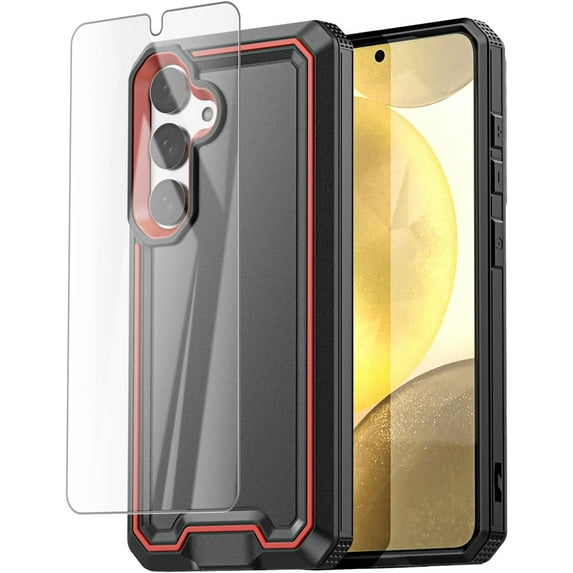 KOMI for Samsung Galaxy S24/S25 Case with Glass Screen Protector,Heavy Duty Drop Protection Full Body Rugged Shockproof Military Protective Tough Durable Cover for Galaxy S24/S25 6.1" 5G 2025 Red