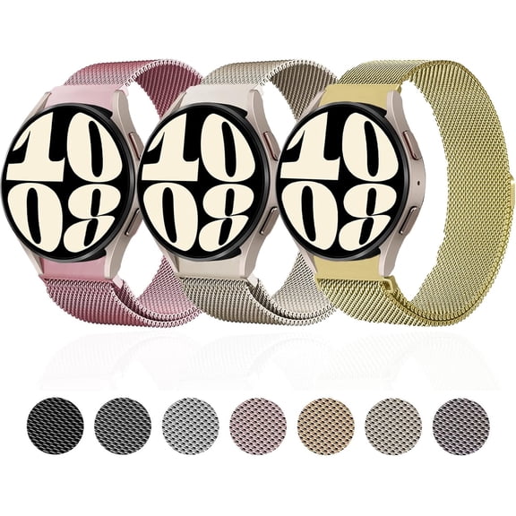 KOMI for Samsung Galaxy Watch 6/5/4 Band 40mm 44mm/Galaxy Watch 6 Classic Bands 47mm 43mm/4 Classic 46mm 42mm Women/Men,Mesh Magnetic Loop Strap,Galaxy Watch 5 pro Band 45mm,No Gap Metal Correa,3Pack