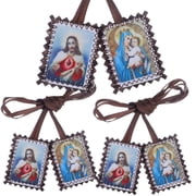 KOMI 3 Pack Bulk Scapulars Sacred Heart of Jesus with Our Lady Mt Carmel, Brown Scapulars Catholic Necklace for Men Women