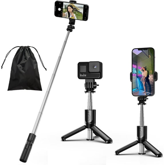 KOMI Selfie Stick, 4 in 1 Mini Selfie Stick Tripod, Extendable and Portable Stable Tripod Stand with Detachable Wireless Remote Compatible with iPhone/GoPro/Galaxy/Camera