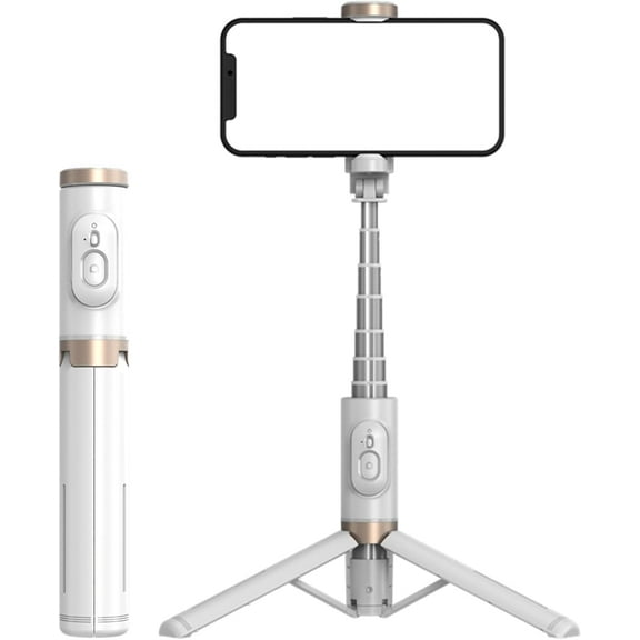 KOMI Selfie Stick Tripod - Extendable Phone Tripod with Wireless Remote All-in-one Design for Smartphones Compatible with iPhone 15 14 pro max, Samsung, Android, iOS (White)