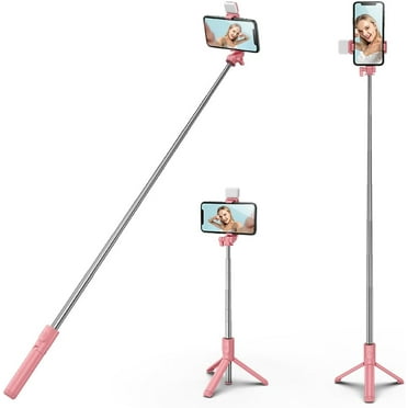 KOMI Selfie Stick Tripod with Fill Light, 40 inch Extendable and Portable Stable Selfie Stick Tripod with Wireless Remote Compatible with All Cellphones for Selfies, Live Streaming, Video, Pink