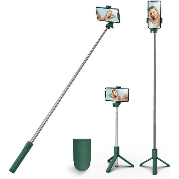 KOMI Selfie Stick Tripod,Stable Tripod Stand with Detachable Bluetooth Remote,Compatible with iPhone 15 Pro Max/15 Plus/14/13, Samsung, LG, Google Smartphones (DarkGreen)