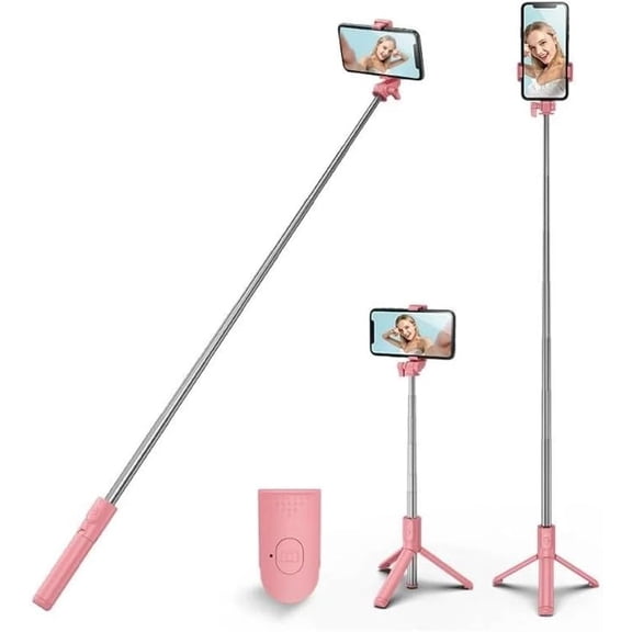 KOMI Selfie Stick Tripod, Stable Tripod Stand with Detachable Wireless Remote Control, Compatible with iPhone 15 Pro Max/15 Plus/14/13, Samsung, LG, Google Smartphones (Pink)