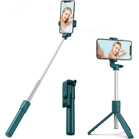 KOMI Selfie Stick with Tripod Stand and Wireless Remote, Compatible with Phones, Live Streaming and Photography Deep Green