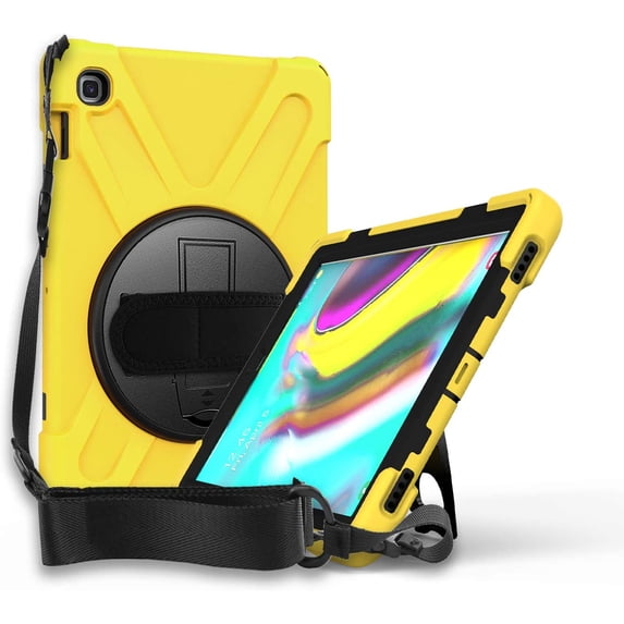 KOMI Shield Series Samsung Tab 10.1 Case SM-T510/T515 Samsung Galaxy Tab A 10.1 Case 2019 Shockproof Rugged Cover 360 Kickstand, Hand Strap & Shoulder Strap for Galaxy Tab A 10.1 Inch - Yellow