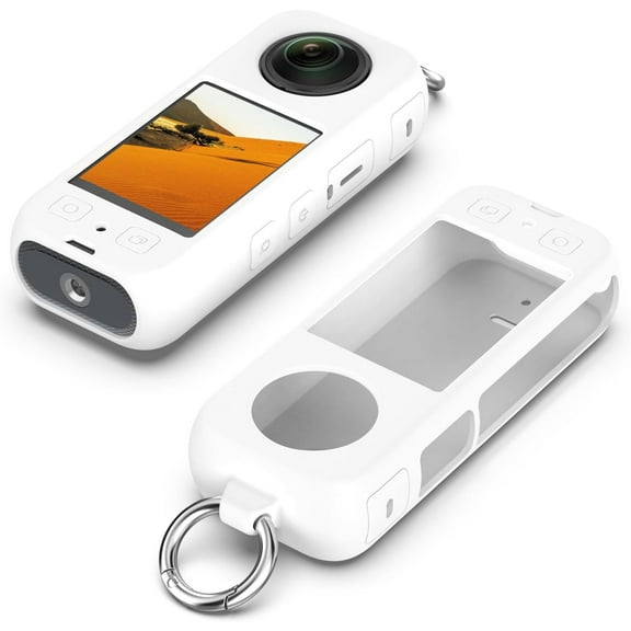 KOMI Silicone Cover Case for Insta360 X4, Soft Skin Case Protective Sleeve with Finger Ring Anti-Scratch Protection for Insta 360 X4 Sports Camera Accessories (White)