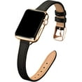 thumbnail image 1 of KOMI Slim Leather Bands Compatible with Apple Watch Band 38mm 40mm 41mm 42mm 44mm 45mm 49mm, Top Grain Leather Watch Thin Wristband for iWatch Ultra SE Series 9/8/7/6/5/4/3/2/1 Black, 1 of 7