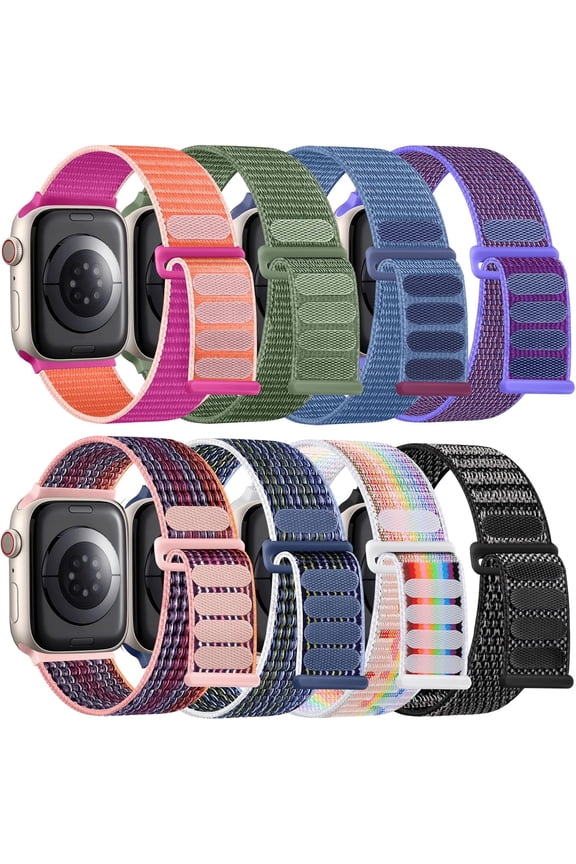 Soft And Breathable Sport Nylon Loop Strap Compatible with Apple Watch Bands 38/40/41MM, 42/44/45/49MM, Women Men Adjustable Straps Compatible with IWatch Series SE 9/8/7/6/5/4/3/2Ultra 8Pack