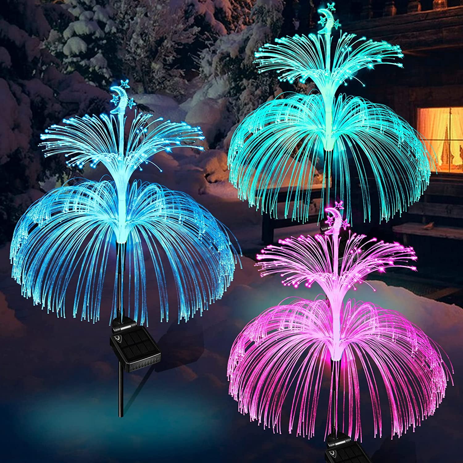 KOMI Solar Flower Lights Outdoor Garden Waterproof 3 Pack Solar Yard Lights 7 Color Changing Outdoor Decorative for Garden Pathway Party Wedding Birthday Holiday Decor