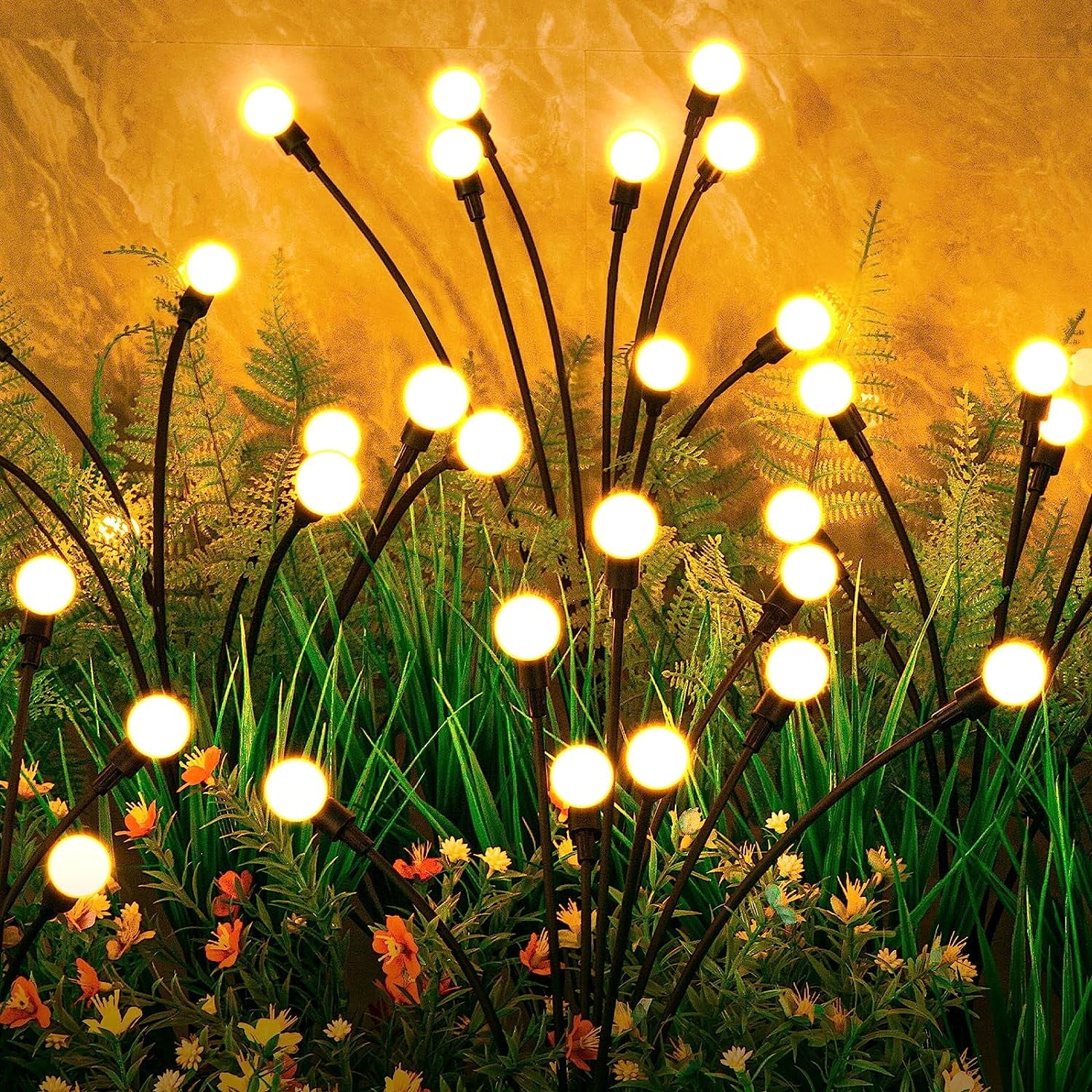 KOMI Solar Garden Lights, 8 Pack 64 LED Solar Outdoor Lights, Outdoor Decorations Lights, Solar Swaying Lights, Firefly Lights for Patio Pathway Outdoor Decor, Big Bulb Solar Swaying Light