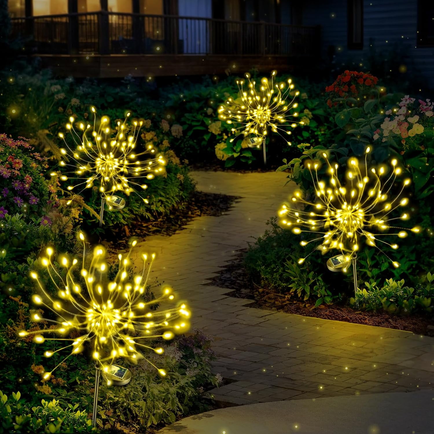 KOMI Solar Garden Lights Outdoor Waterproof: Fairy Fireworks Light for Yard Outside Decorative - LED Sparklers Twinkle Lighting Patio Path House Christmas Decorations 4 Pack