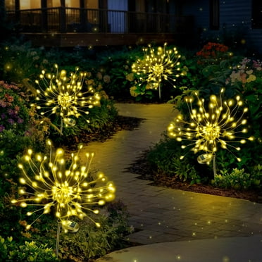 KOMI Solar Garden Lights Outdoor Waterproof: Fairy Fireworks Light for Yard Outside Decorative - LED Sparklers Twinkle Lighting Patio Path House Christmas Decorations 4 Pack
