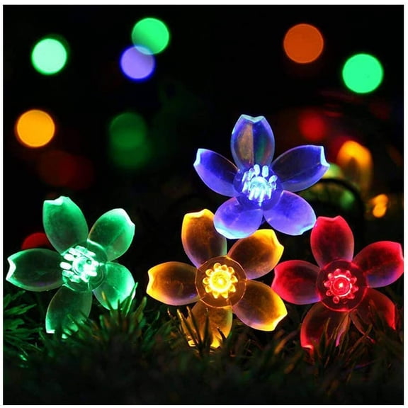 KOMI Solar Outdoor String Lights 50LED Flower Shaped Christmas Lights for Patio Garden Decoration Multicolor