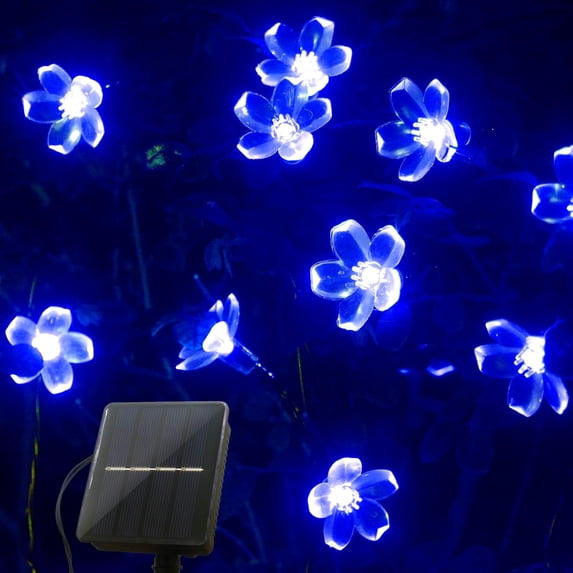 KOMI Solar String Flower Lights Outdoor Waterproof, 39ft 100LED Solar Garden String Lights for Outside, 8 Modes Outdoor String Lights for Valentine's Day Patio Yard Porch Lawn Tree Decor (Blue)