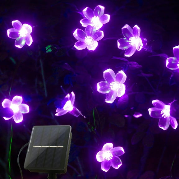 KOMI Solar String Flower Lights Outdoor Waterproof, 39ft 100LED Solar Garden String Lights for Outside, 8 Modes Outdoor String Lights for Valentine's Day Patio Yard Porch Lawn Tree Decor (Purple)