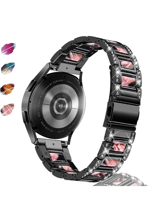 Sparkling Band Compatible Samsung Galaxy Watch 7/6/5/4 FE 40mm 44mm Classic 43mm 47mm/Classic 42mm 46mm/Active 2 Watch Bands Resin,20mm Stainless Steel Bracelet Band for Galaxy Watch 3 41mm/42mm