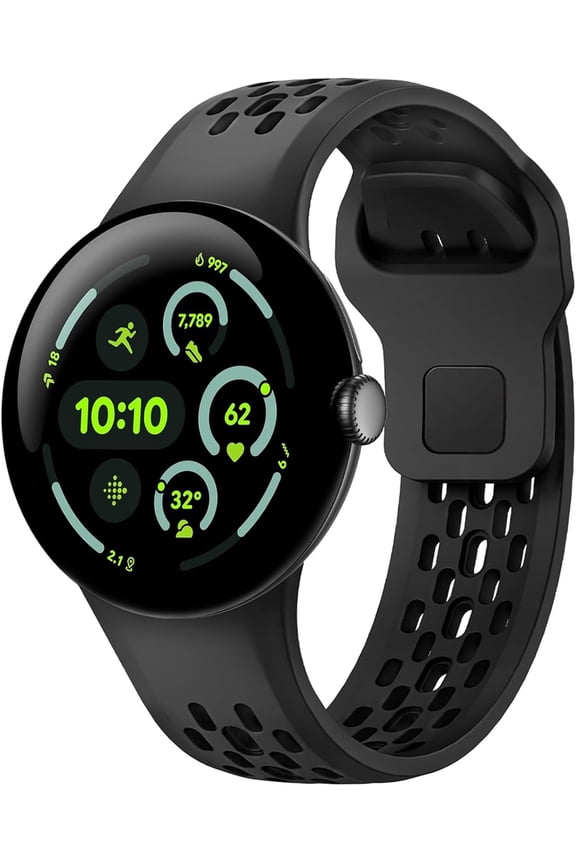 Sport Bands Compatible with Google Pixel Watch 3 45mm Band Breathable Waterproof Silicone Strap for Pixel Watch 3 (45mm) 2024 Women Men Black