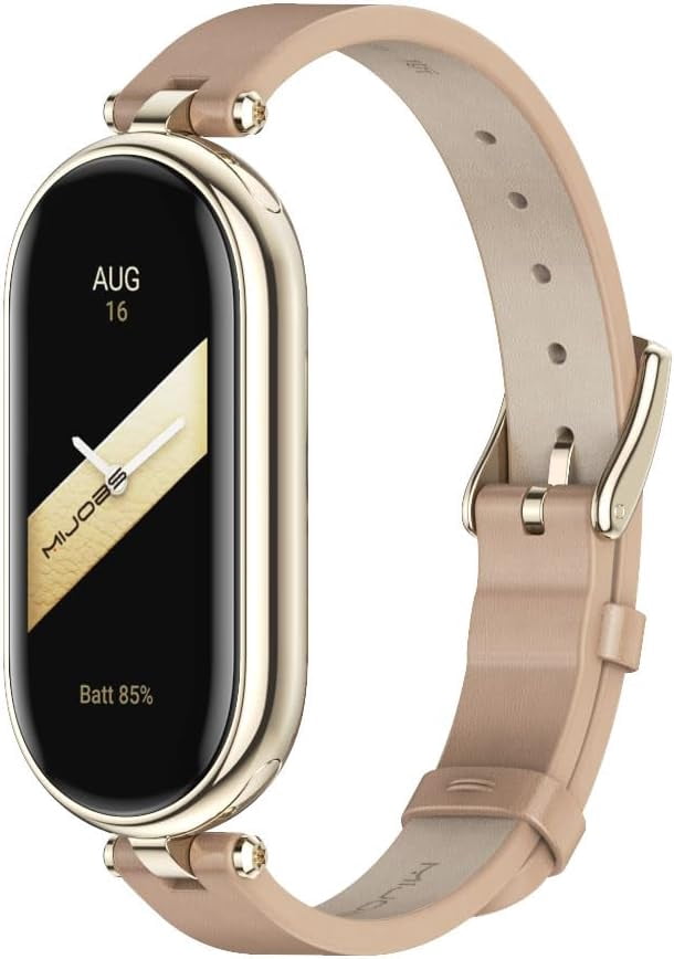 KOMI Strap for Xiaomi Mi Band 8 /Mi Band 9 Genuine Leather Replacement Straps for Mi Fit Band 9/8 Breathable SmartWatch Straps Wristband Bracelet Apricot + Light Gold