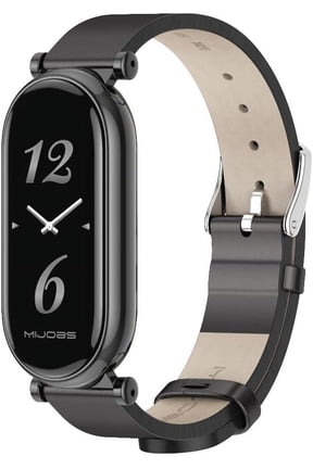 Strap for Xiaomi Mi Band 9 Mi Band 8, Mi Band 7 Genuine Leather Replacement Strap Watch Wrist Band Smart Bracelet Accessories for Xiaomi Mi 6 5 Fit Band Black+Black