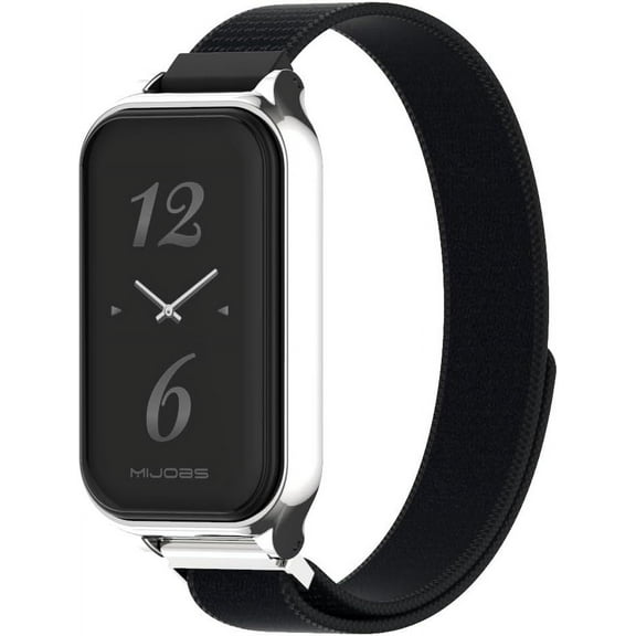 KOMI Strap for Amazfit Band 7 Nylon Replacement Strap Watch Wrist Band Smart Bracelet Accessories for Amazfit 7 Fit Band Black+Silver