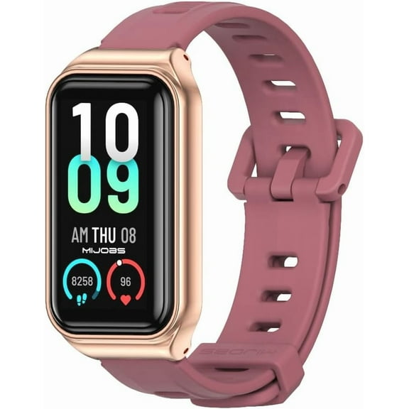 KOMI Strap for Amazfit Band 7 Silicone Replacement Strap Watch Wrist Band Smart Bracelet Accessories for Amazfit 7 Fit Band Wine Red+Rose Gold