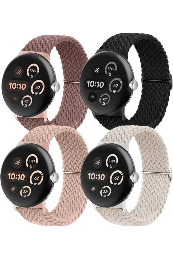 Stretchy Band Compatible with Google Pixel Watch 3 41mm Band for Women Men,for Google Pixel Watch 2 Band/Pixel Watch Band,Soft Nylon Sport Strap for Pixel Watch 3 Accessories,4 Pack