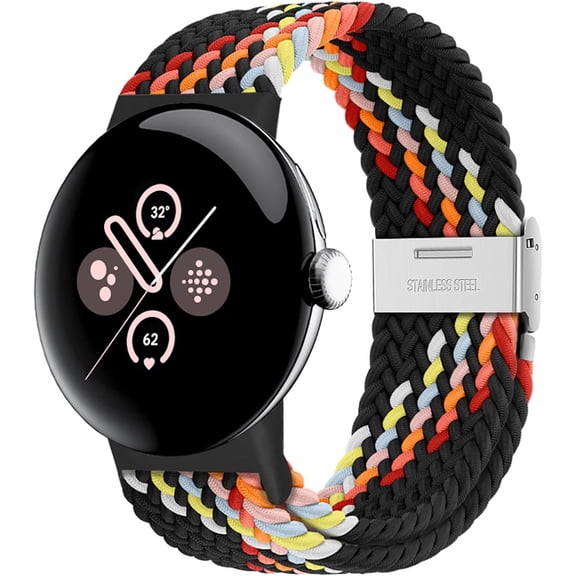 KOMI Stretchy Braided Bands Compatible with Google Pixel Watch 3 41mm/Pixel Watch 2/1, Adjustable Elastic Nylon Woven Breathable Sport Loop Straps for Google Pixel Watch Wristbands Women Men Rainbow