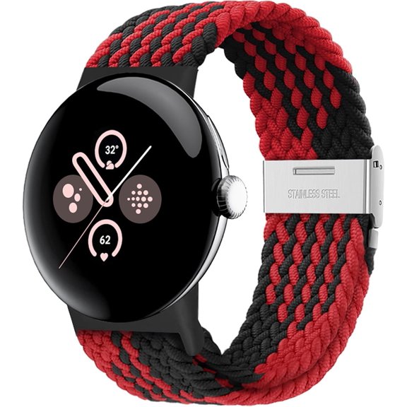 KOMI Stretchy Braided Bands Compatible with Google Pixel Watch 3 41mm/Pixel Watch 2/1, Adjustable Elastic Nylon Woven Breathable Sport Loop Straps for Google Pixel Watch Wristbands Women Men Black