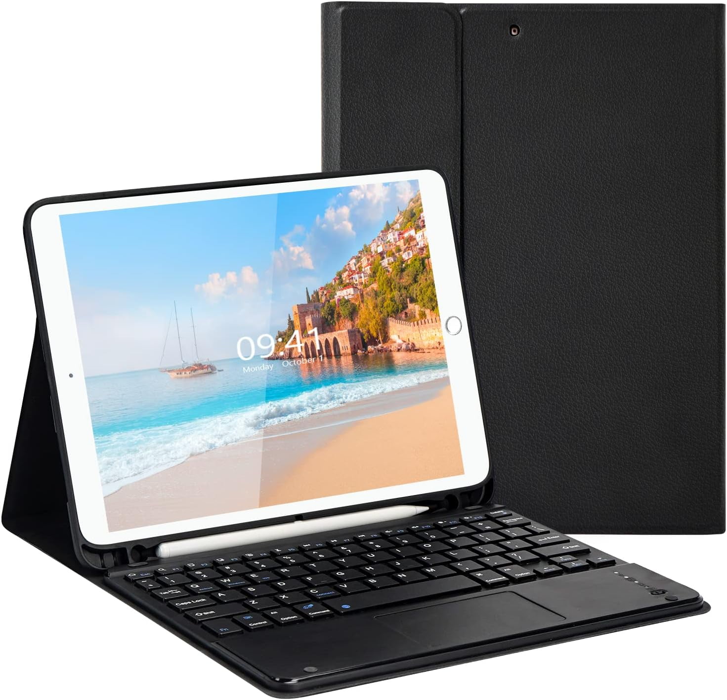 KOMI Touchpad Keyboard Case for iPad 10.2" 9th 8th 7th Generation, iPad 9th Generation Case with Keyboard, Flip Stand Keyboard Case with Pencil Holder for iPad Air 10.5"(3rd Gen)/iPad Pro 10.5 in,BK